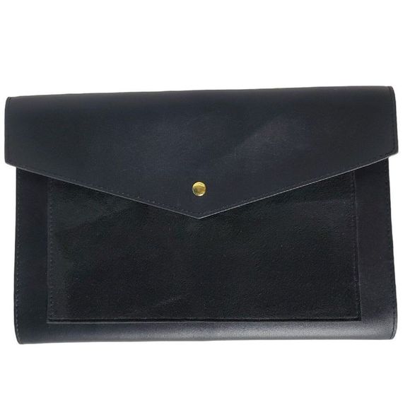 Glass Ladder & Co Megan Leather Portfolio Clutch Black 13" x 9" - Picture 1 of 12